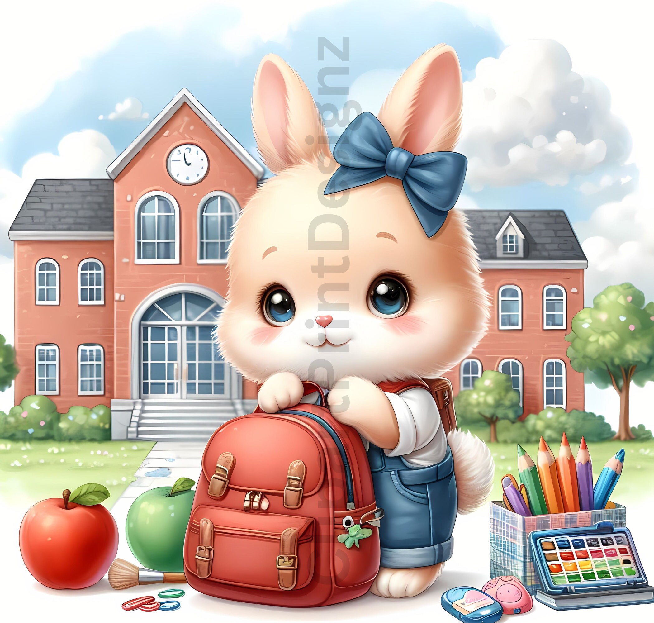 Cute Back to School Rabbits Clipart Bundle, Watercolor Rabbit Clip Art ...