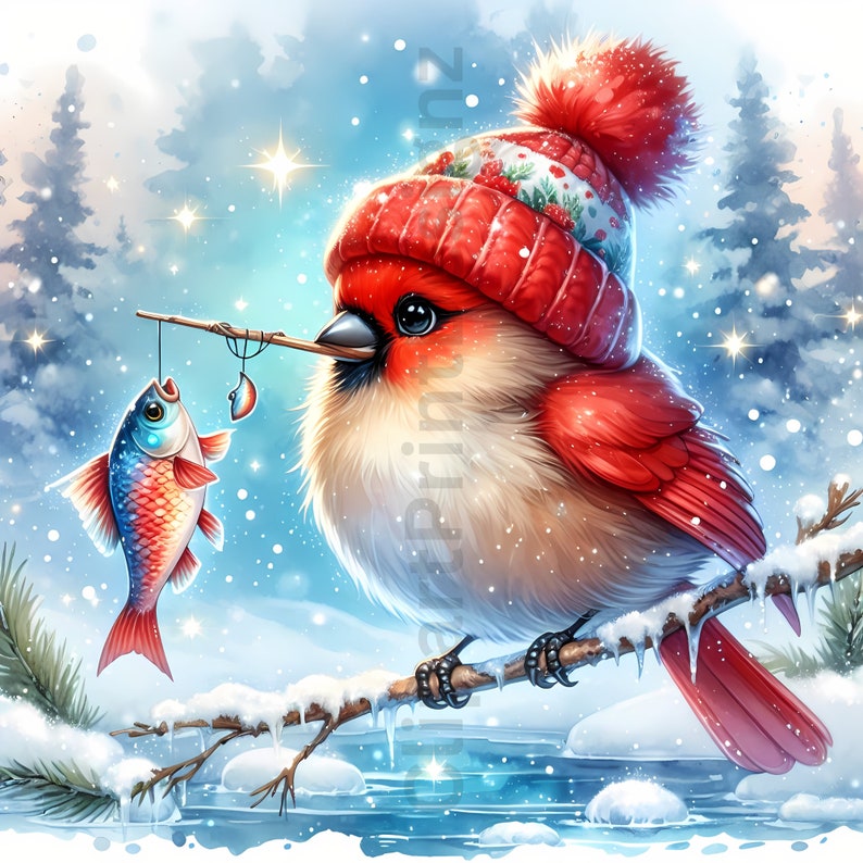 Cute Winter Red Cardinal Clipart Bundle, Festive Watercolor Clip Art ...