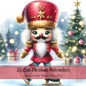 Grazioso pacchetto di clipart di Schiaccianoci di Natale, immagini di clipart di Schiaccianoci di Natale, file di personaggi di alta qualità ad acquerello, grafica di figure festive