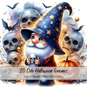 Lindo paquete de imágenes prediseñadas de gnomos de Halloween, imágenes prediseñadas de gnomos de acuarela, criatura de alta calidad aterradora, descarga digital divertida, criaturas de otoño