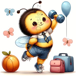 Cute Back to School Bees Clipart Bundle, Watercolor Bee Clip Art Images ...