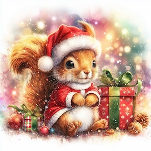 Lindos animales navideños de acuarela, 15 PNG/JPG/SVG de alta calidad, elaboración de papel digital, diario basura 300 ppp, uso comercial, reno