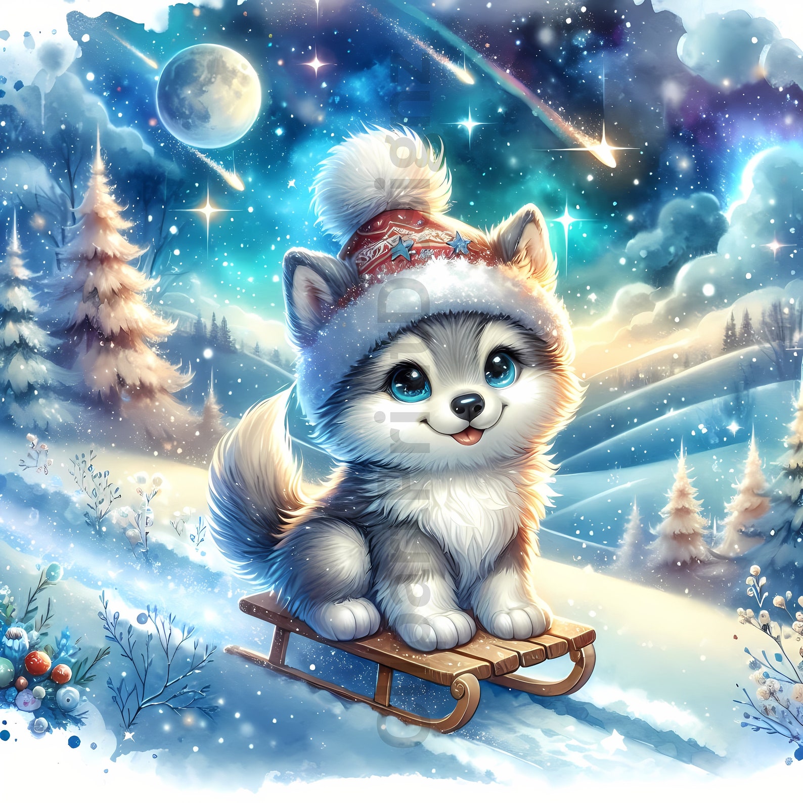 Cute Winter Animals Sledding Clipart Bundle, Festive Watercolor Clip ...