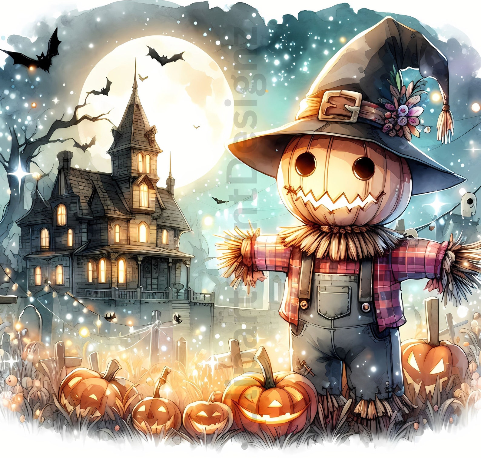 Cute Halloween Scarecrows Clipart Bundle, Watercolor Scarecrow Clip Art ...
