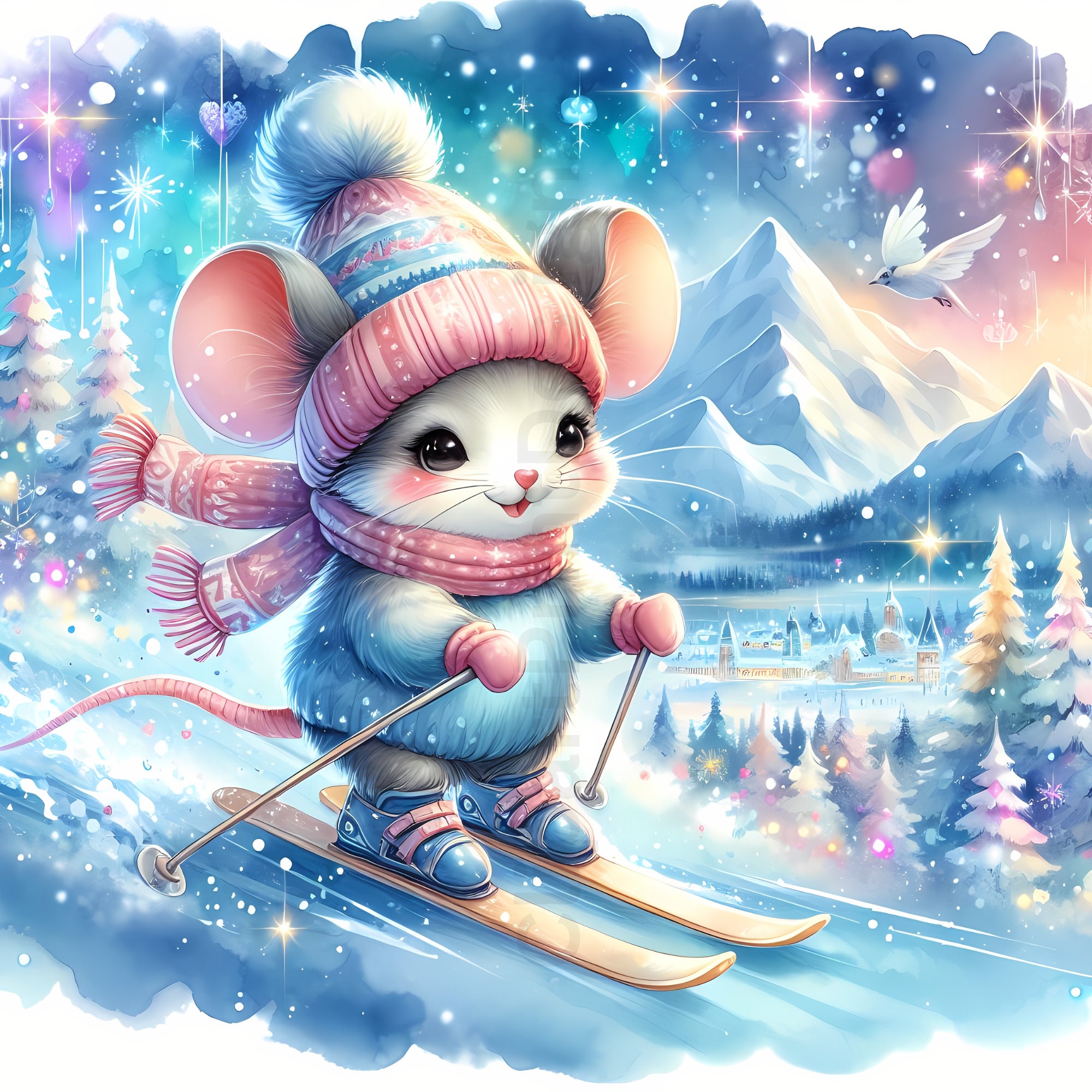 Cute Winter Mouse Clipart Bundle, Watercolor Clip Art Images, 20 High ...