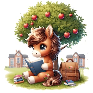 Cute Back to School Animals Reading Clipart Bundle, Watercolor Animal ...