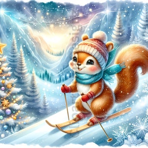84 süße Wintersport-Tiere Clipart-Bundle, festliche Aquarell-ClipArt-Bilder, 84 hochwertige PNGs/SVGs/JPGs, Wintersport-Bundle