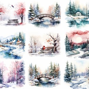 40 Aquarell Winter Landschaft Hintergründe, Winter Wunderland, kommerzielle Nutzung, 300 Dpi PNGs / JPGs / SVGs, Wunderland Winter Clipart Bundle