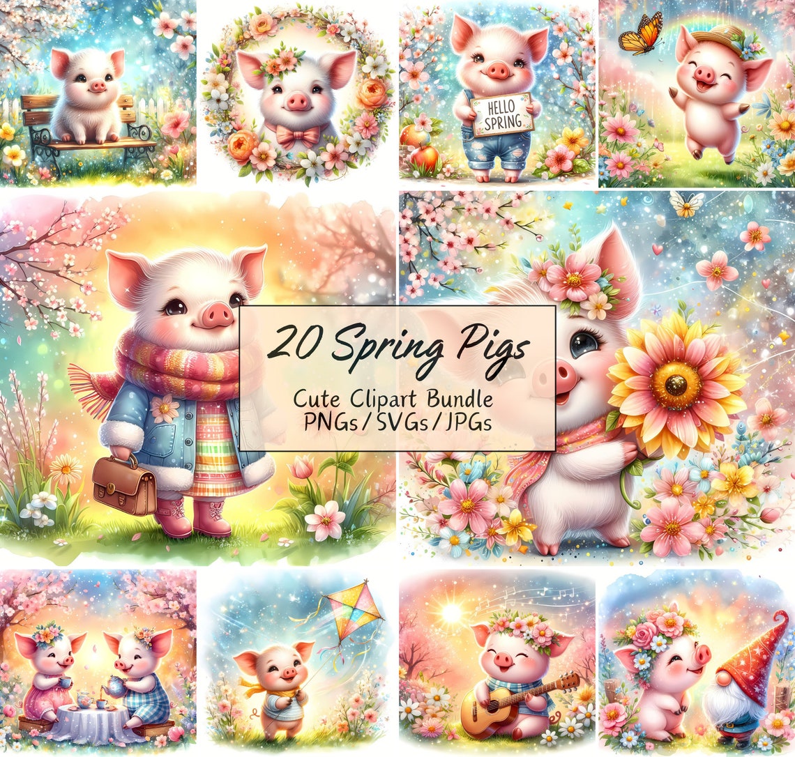 Cute Spring Pigs Clipart, Funny Watercolor Animal Images, High Quality ...