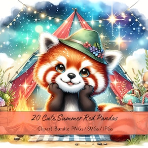 Leuke zomer rode Panda's clipart bundel, aquarel Panda clip art afbeeldingen, hoge kwaliteit dierenbestanden, digitale dierenafbeeldingen, grappige download