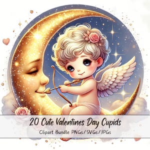 Lindo paquete de imágenes prediseñadas de cupidos del Día de San Valentín, imágenes prediseñadas de cupidos de San Valentín, archivos de acuarela divertidos, gráficos de criaturas festivas, figuras de invierno