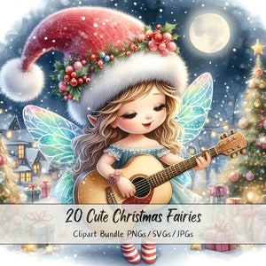 Pacchetto di clipart di fate natalizie carine, immagini di clipart di fate natalizie, file di personaggi ad acquerello di alta qualità, grafica invernale di figure festive