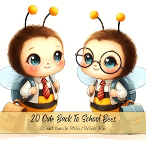 Lindo paquete de imágenes prediseñadas de abejas de regreso a la escuela, imágenes de imágenes prediseñadas de abejas de acuarela, archivo de animales de alta calidad, gráfico de animales de profesor digital, único