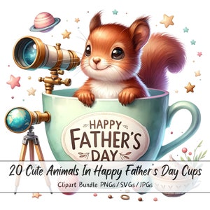 Animales lindos en el paquete de imágenes prediseñadas de tazas del Día del Padre Feliz, imágenes de imágenes prediseñadas de acuarela, archivos de tazas de alta calidad, descarga de gráficos de animales digitales