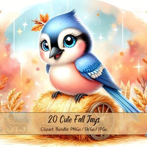 Lindo paquete de imágenes prediseñadas de Fall Jays, imágenes prediseñadas de acuarela Jay, archivos de animales de alta calidad, divertidos gráficos de animales digitales, pájaros de otoño