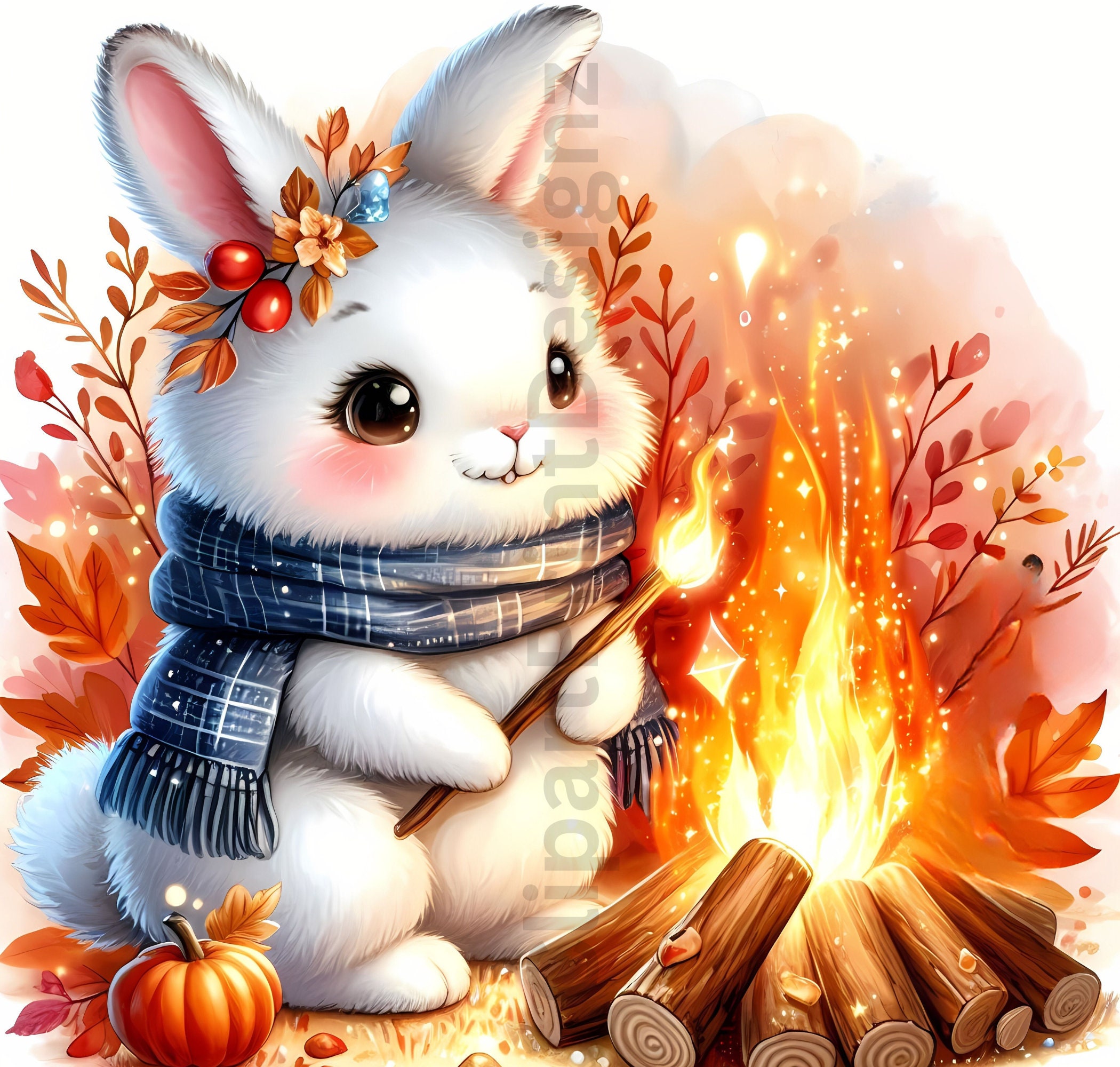 Cute Fall Rabbits Clipart Bundle, Watercolor Autumn Rabbit Clip Art ...
