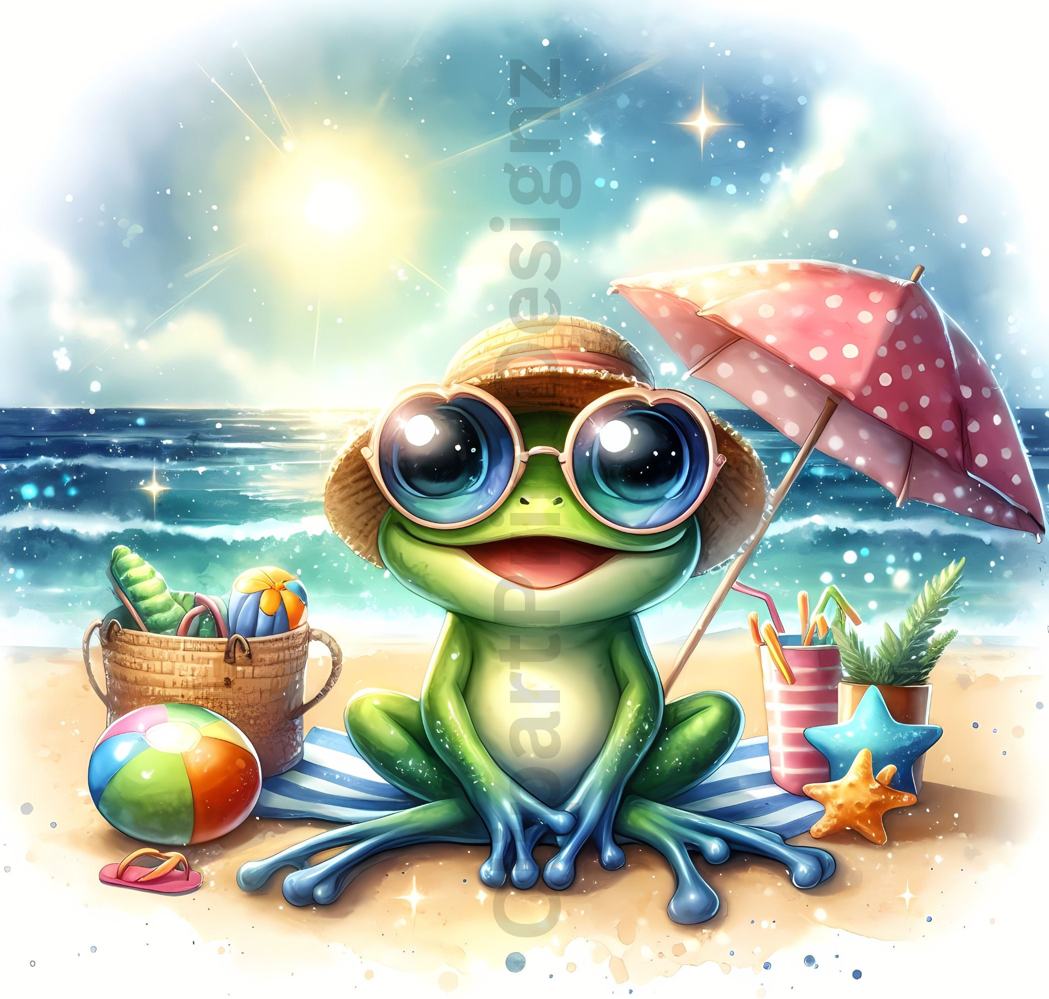 Cute Summer Frogs Clipart Bundle, Watercolor Frog Clip Art Images, High ...
