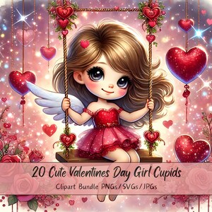 Lindo paquete de imágenes prediseñadas de cupidos de chicas para el día de San Valentín, imágenes prediseñadas de cupidos de chicas para el día de San Valentín, archivos de acuarela divertidos, gráficos de criaturas festivas