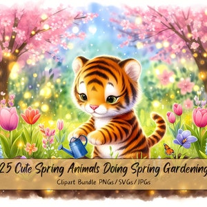 Lindos animales de primavera haciendo paquete de imágenes prediseñadas de jardinería de primavera, imágenes de imágenes prediseñadas de acuarela, alta calidad, gráficos de animales digitales, descarga única