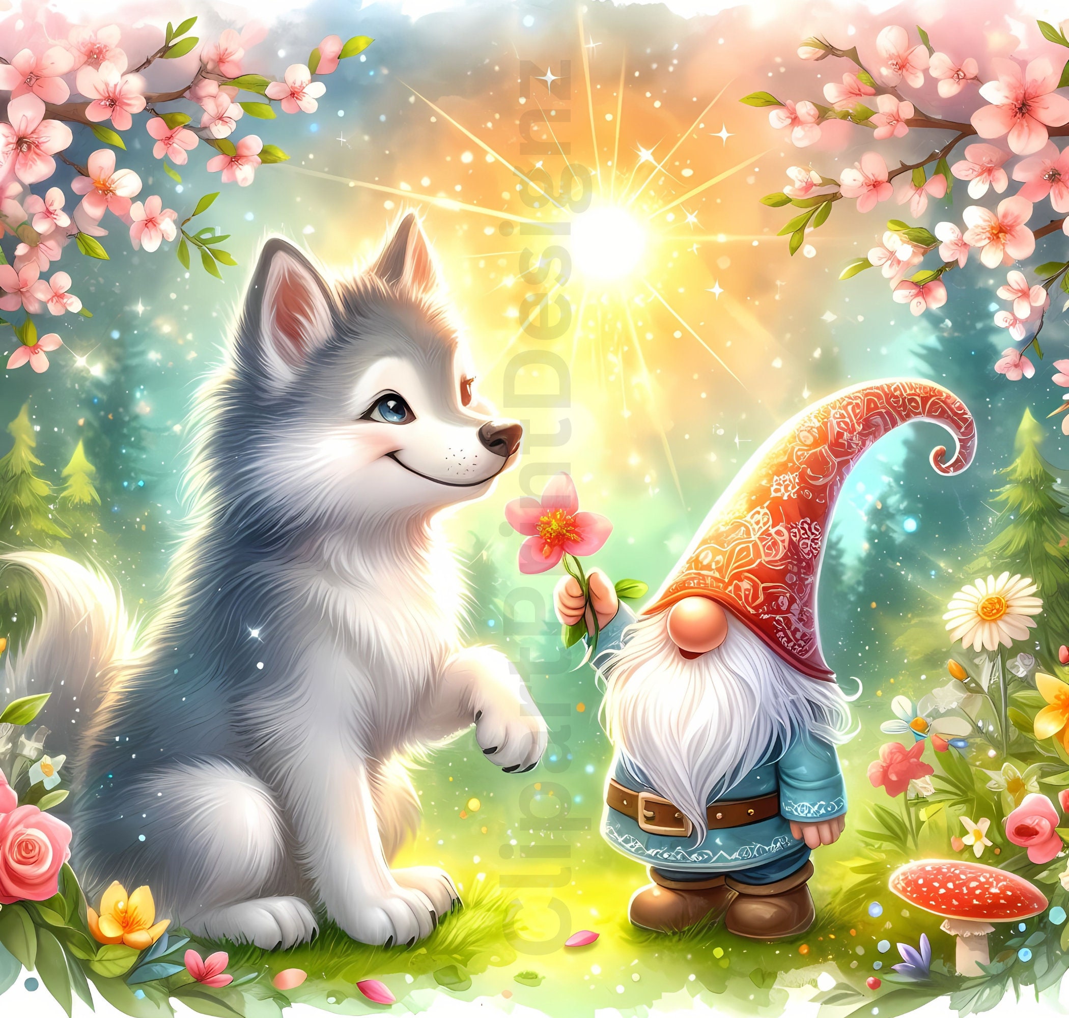 Cute Spring Wolves Clipart Bundle, Watercolor Clip Art Images, High ...