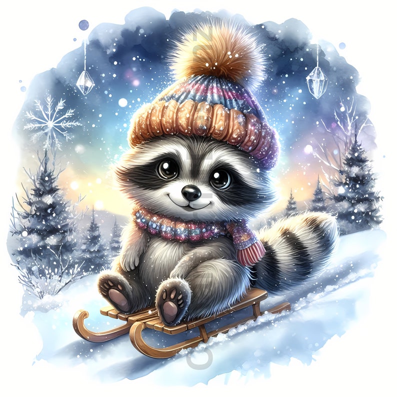 Cute Winter Animals Sledding Clipart Bundle, Festive Watercolor Clip ...