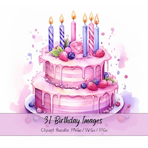 31 Watercolor Birthday Party Clipart Bundle, Cute Party Animals, Commercial Use, 300 Dpi PNGs/JPGs/SVGs, Nursery Clipart, Digital Download