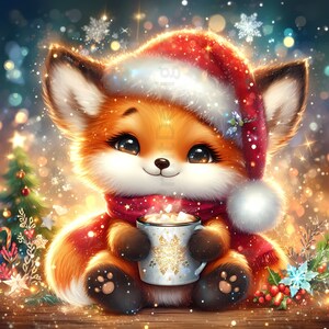 Joli ensemble de cliparts renard de Noël, bébés animaux, 28 fichiers PNG/SVG/JPG de haute qualité, créations en papier numérique, vêtements, téléchargement numérique, hiver
