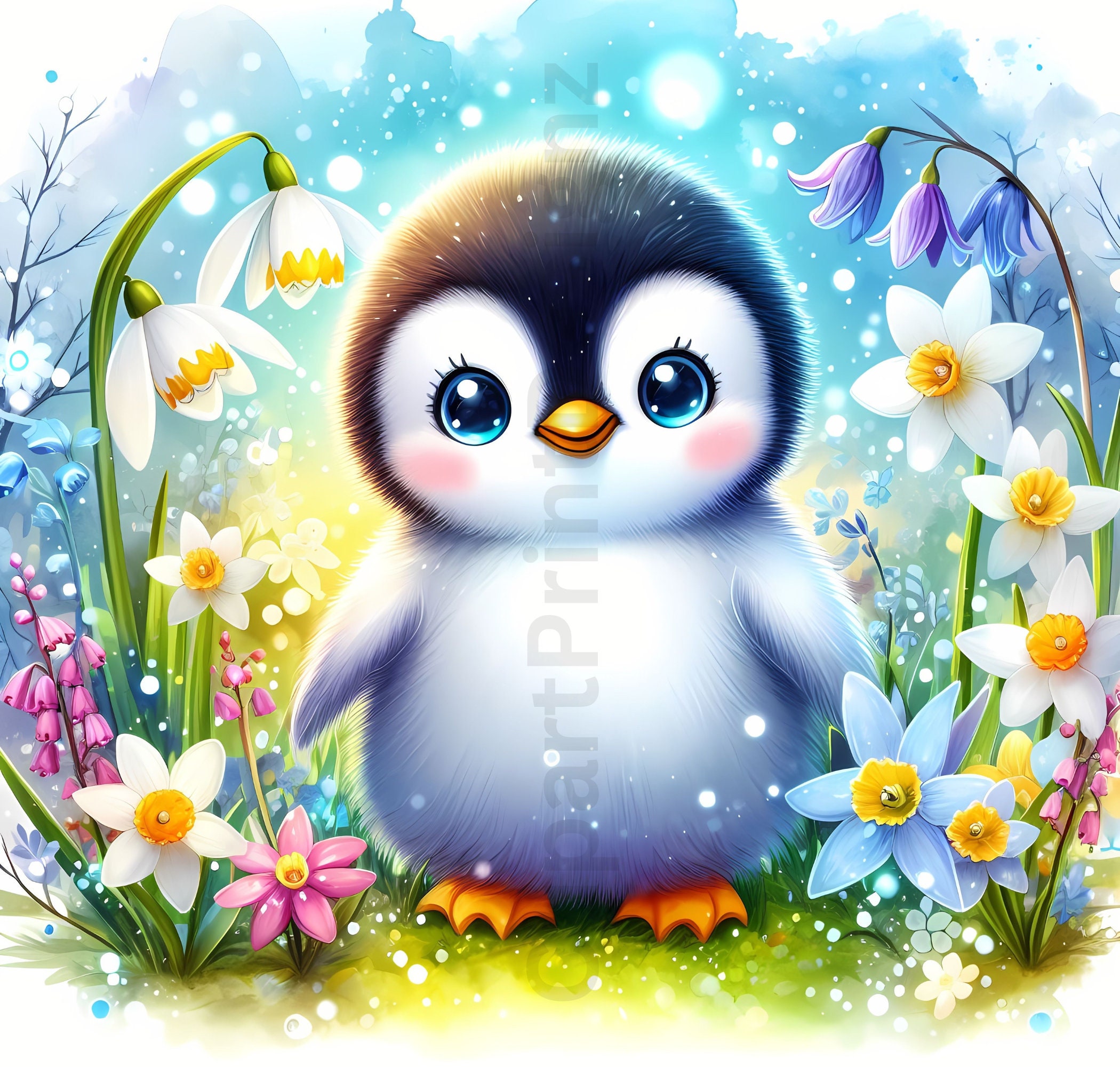 Spring Time Penguin Cute Spring Penguins Clipart Bundle, Watercolor Clip Art Images, High ...