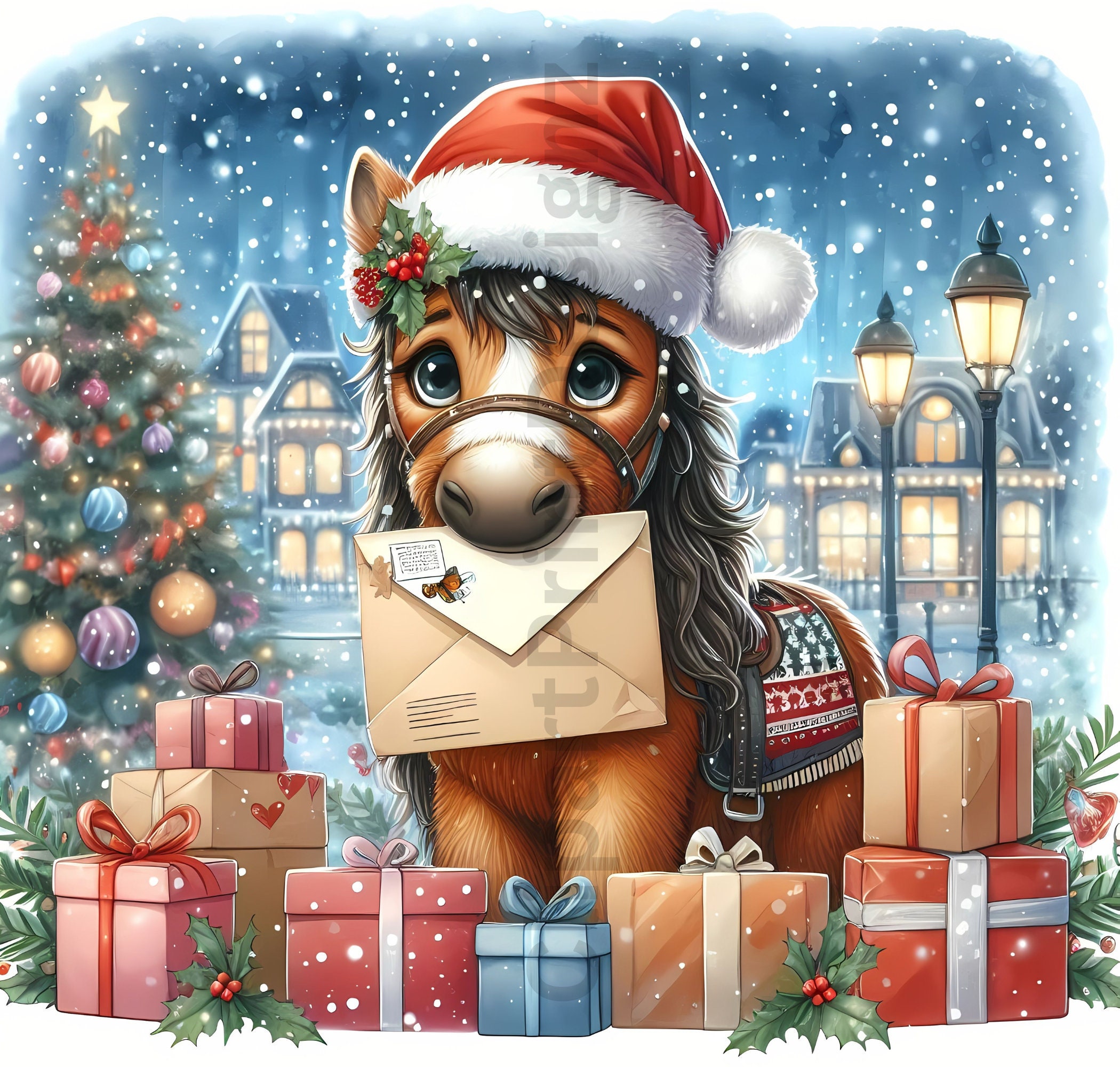 Cute Christmas Horses Clipart Bundle, Xmas Horse Clip Art Images ...