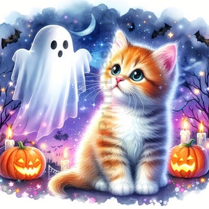 Cute Halloween Kittens Clipart Bundle, Watercolor Kitten Clip Art ...
