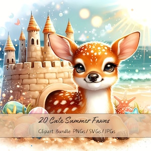 Lindo paquete de imágenes prediseñadas de cervatillos de verano, imágenes prediseñadas de cervatillos de acuarela, archivos de animales de alta calidad, gráficos de animales digitales, descarga única
