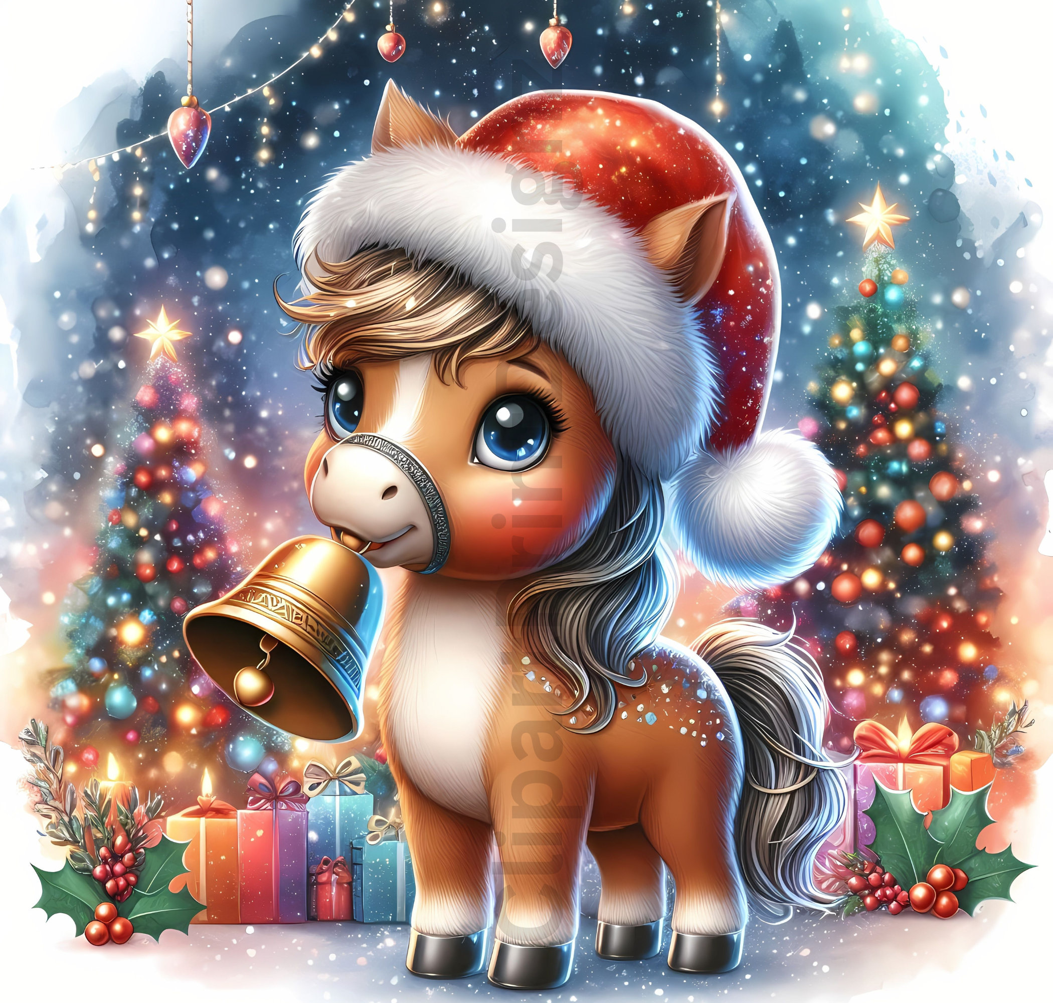 Cute Christmas Horses Clipart Bundle, Xmas Horse Clip Art Images ...