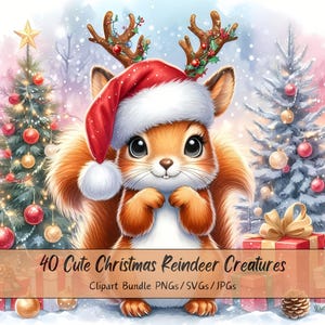 Lindo paquete de imágenes prediseñadas de criaturas de renos navideños, imágenes prediseñadas de Navidad, archivos de criaturas de acuarela, figuras gráficas de invierno
