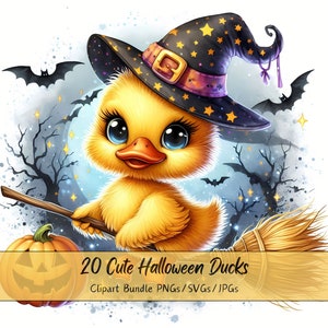Lindo paquete de imágenes prediseñadas de patos de Halloween, imágenes prediseñadas de pato de acuarela, animales de alta calidad aterradores, descarga divertida de animales digitales, otoño