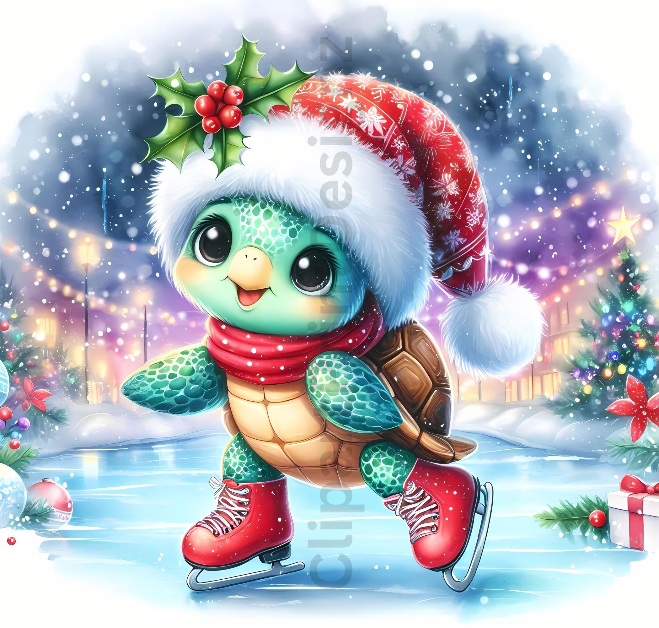 Weihnachtskarte Für Enkelin – Eislauf-Mädchen & Pinguin, 228x158 Mm, Mit Glitzer – Nachhaltig, Made In UK