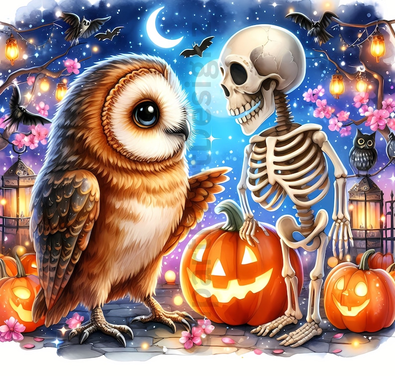 Cute Halloween Owls Clipart Bundle, Watercolor Owl Clip Art Images ...