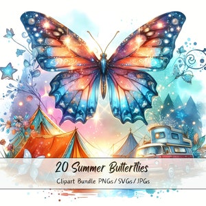 Bundle de cliparts aquarelle été papillons, incroyable papillon Clip Art Images, fichiers animaux de haute qualité, beau téléchargement numérique