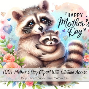 Más de 100 imágenes prediseñadas del Día de la Madre, adorables gnomos de animales, imágenes prediseñadas de acuarela, archivos de criaturas de alta calidad, gráficos de imágenes digitales