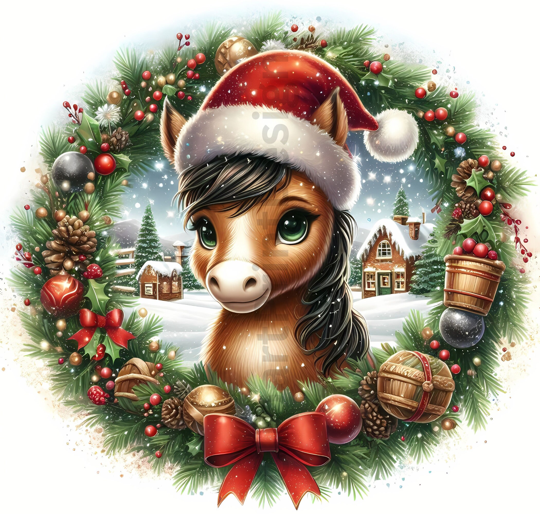 Cute Christmas Horses Clipart Bundle, Xmas Horse Clip Art Images ...