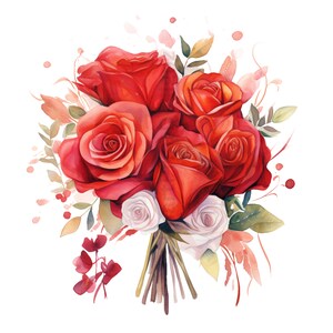 30 Red Watercolor Valentines Day Clipart, Cute Romantic Couple Bundle ...