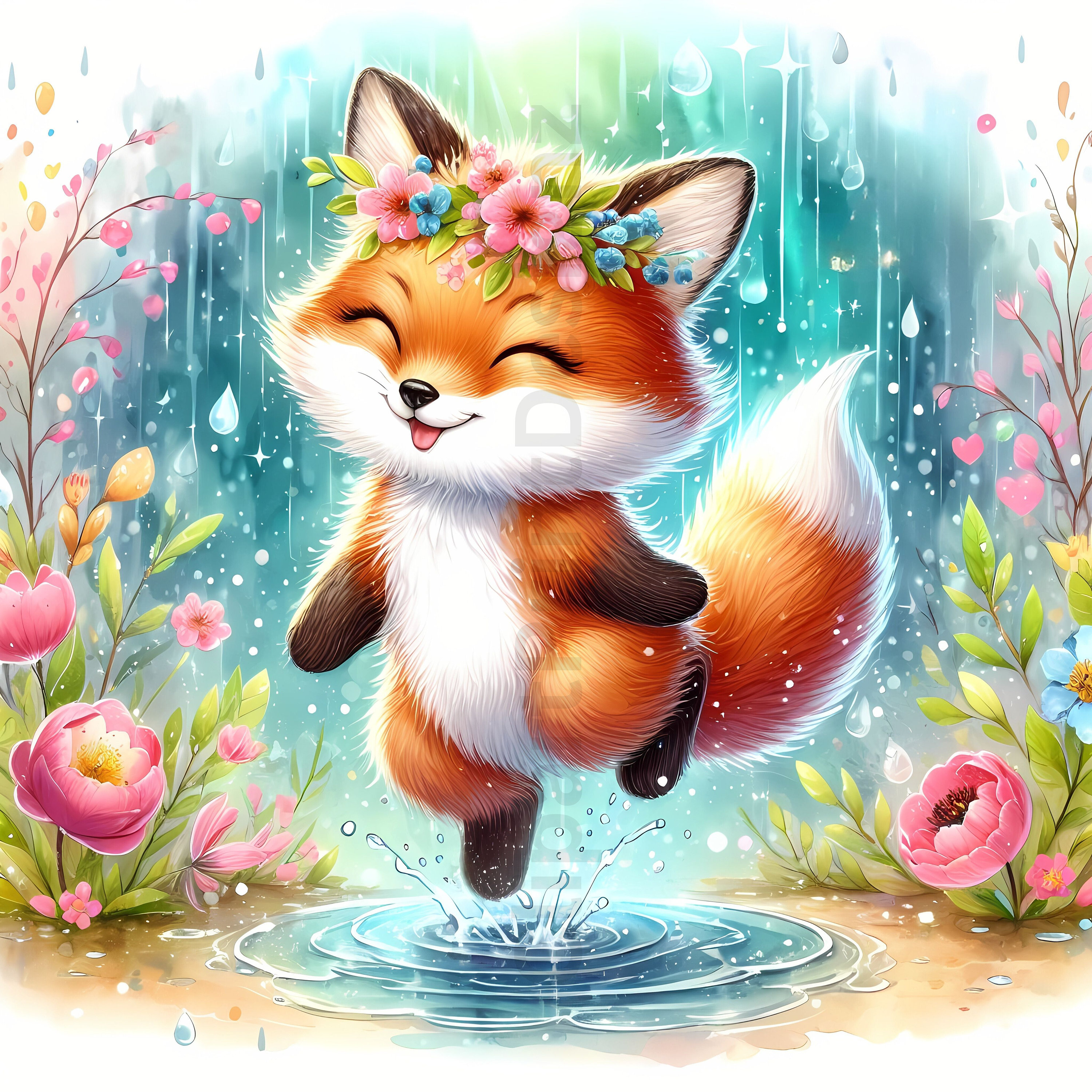 Spring Foz Cute Spring Fox Clipart Bundle, Watercolor Clip Art Images, 20 High ...