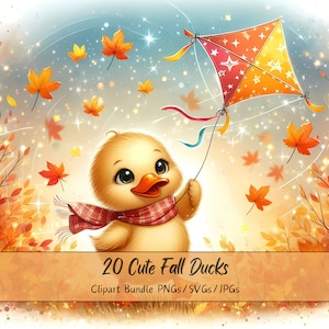 Lindo paquete de imágenes prediseñadas de patos de otoño, Imágenes prediseñadas de pato de acuarela, Archivos de animales de alta calidad, Gráficos digitales divertidos de animales, Otoño