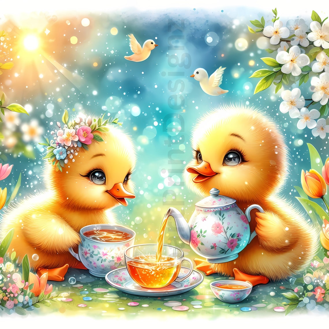 Spring Duck Background Cute Spring Ducks Clipart Bundle, Watercolor Clip Art Images, 20 High ...