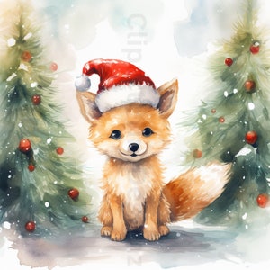 Mignons animaux de Noël des bois aquarelles, lot de 10 cliparts Noël bois, 10 bébés animaux, papier numérique, 300 dpi PNG/JPG/SVG