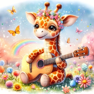 Spring Giraffe Cute Spring Giraffes Clipart Bundle, Watercolor Clip Art Images, High ...