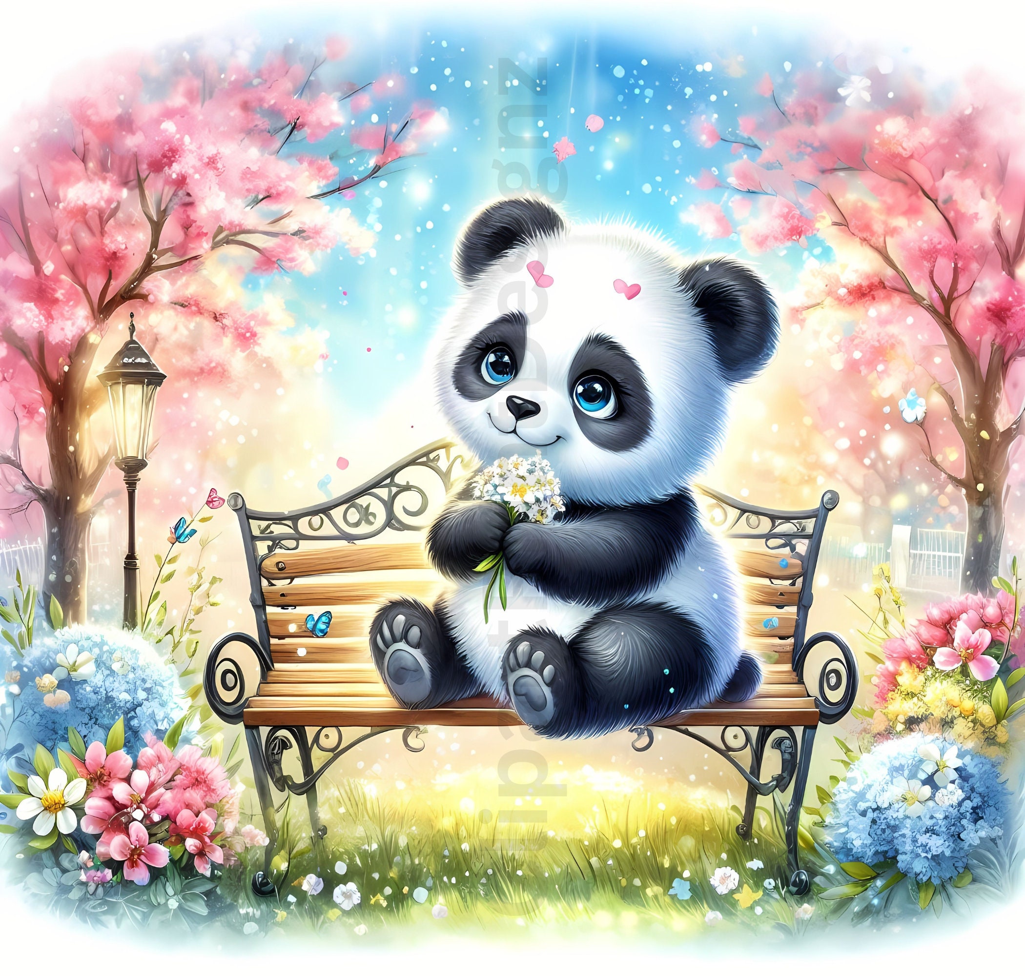 Cute Spring Pandas Clipart Bundle, Watercolor Clip Art Images, High ...