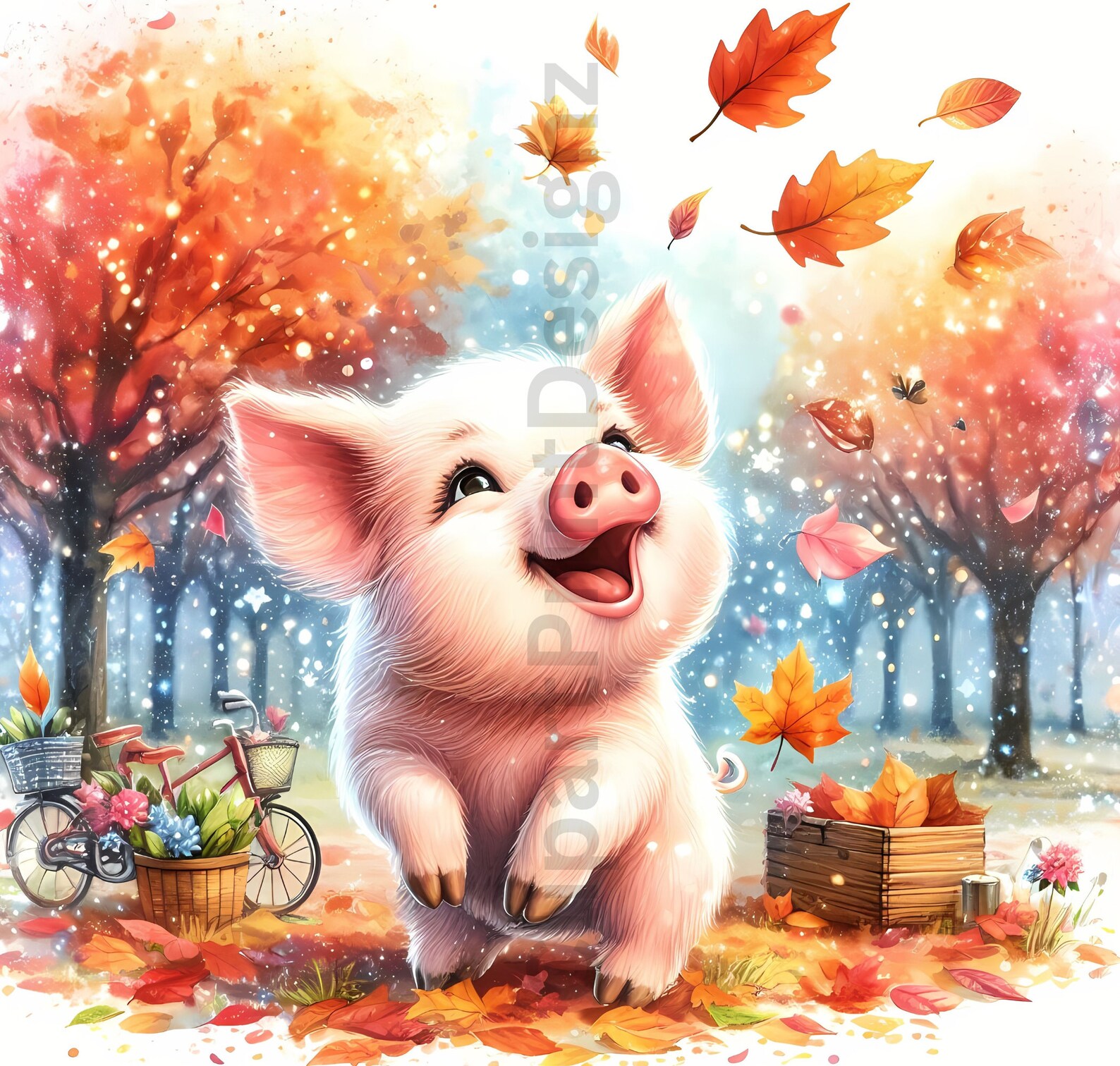 Cute Fall Pigs Clipart Bundle, Watercolor Pig Clip Art Images, High ...