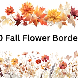 Bordures de fleurs d'automne aquarelle, 20 fichiers PNG/JPG/SVG, lot de fleurs d'automne, fabrication de cartes, fleurs d'automne, usage commercial, 300 dpi