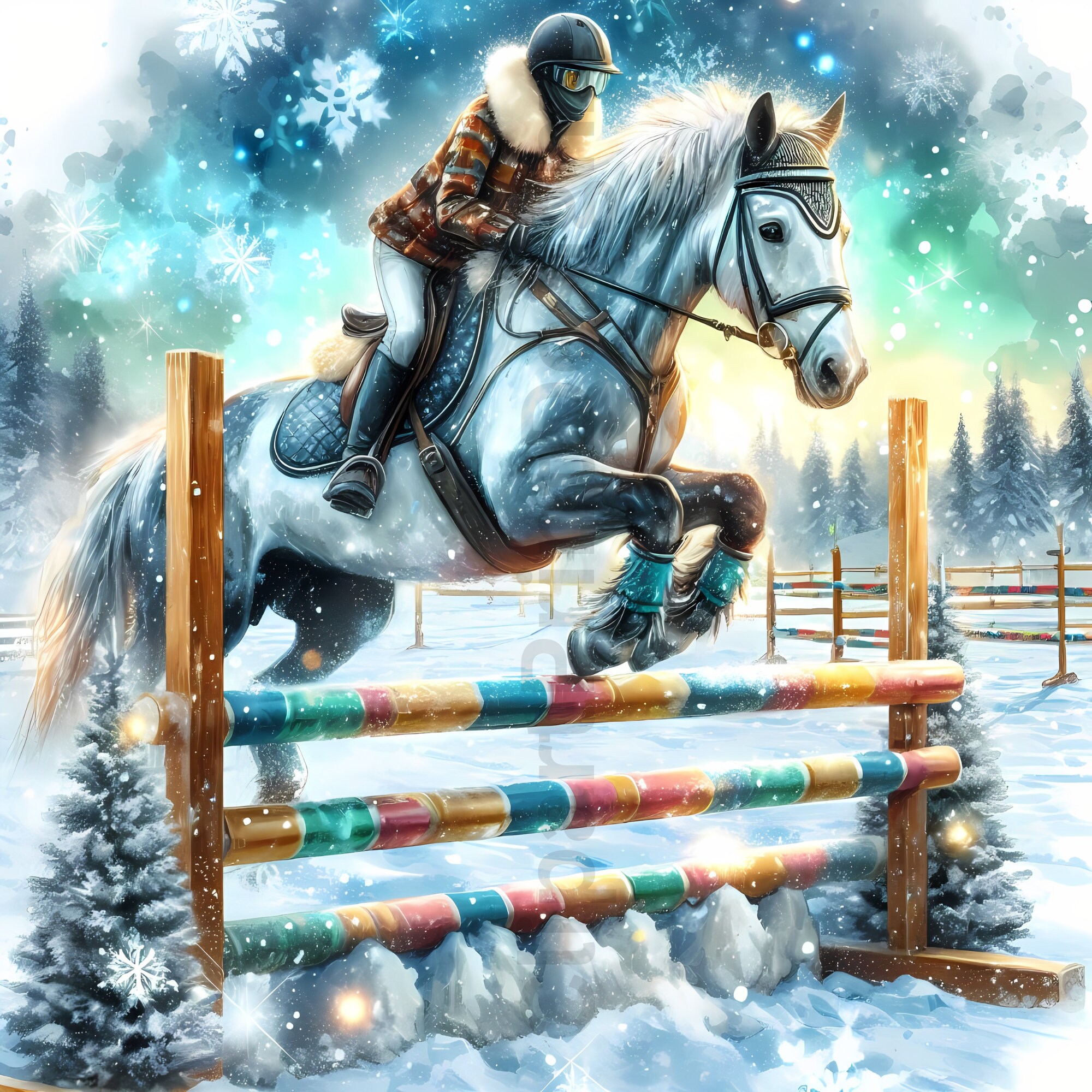 Cute Winter Horse Clipart Bundle, Festive Watercolor Clip Art Images ...