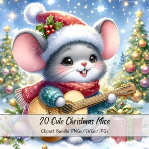 Lindo paquete de imágenes prediseñadas de ratón navideño, imágenes prediseñadas de ratones navideños, archivos de animales de acuarela de alta calidad, gráficos de animales festivos de invierno, diseño